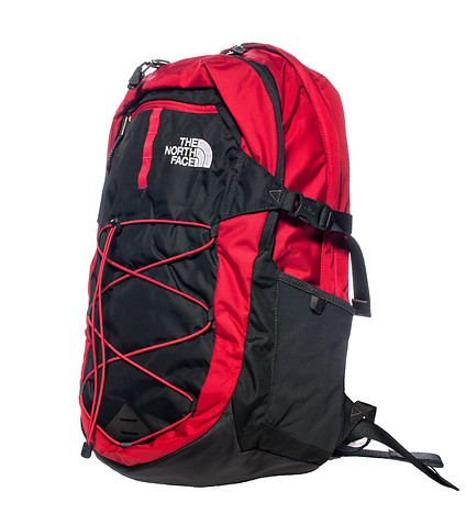 all red north face backpack